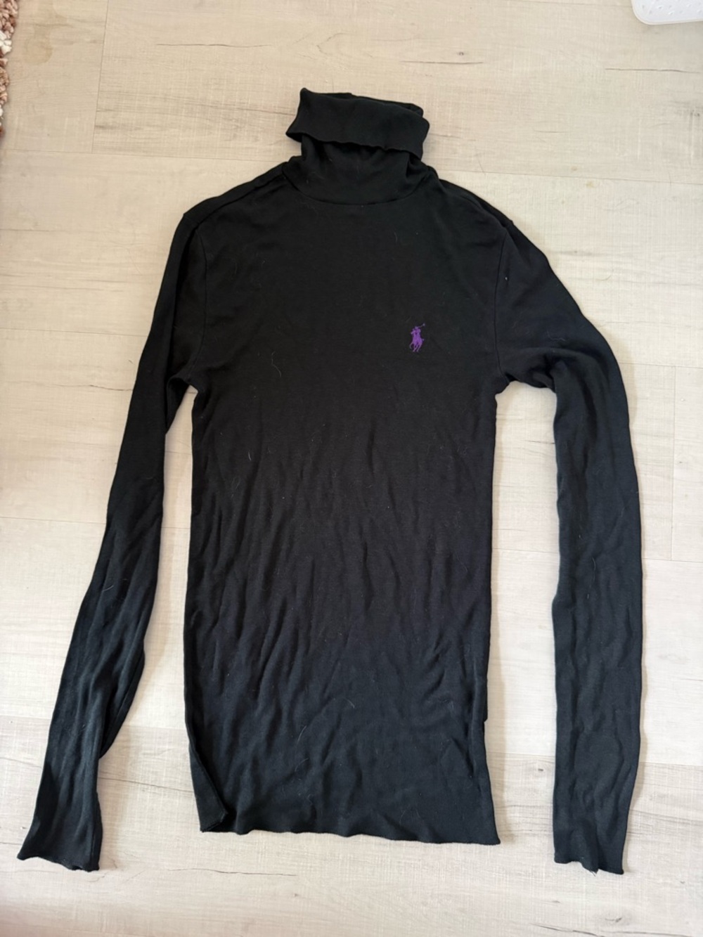 Ralph Lauren Black Turtleneck Top with Purple Pony Logo